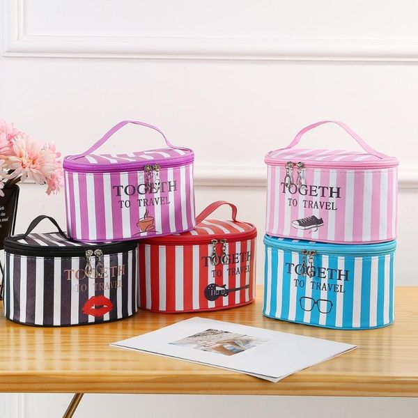 

make up cosmetic bags big capacity striped box fashion women's simple large capacity oxford cloth storage bag cosmetic bag