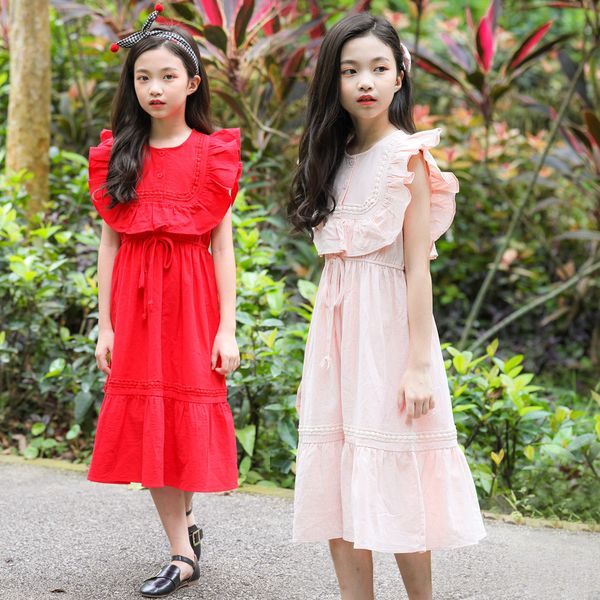 

elegant girls princess dress summer teenage girls costume kids cotton ruffles dresses for big clothing 5 8 9 10 12 15years, Red;yellow