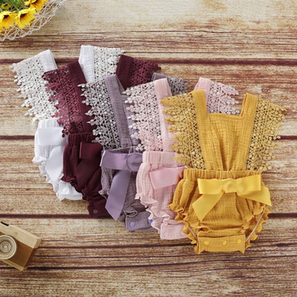 

baby girls romper fashion lace bow fly sleeve romper newborn infant ruffle jumpsuits summer boutique kids climbing clothes, Blue