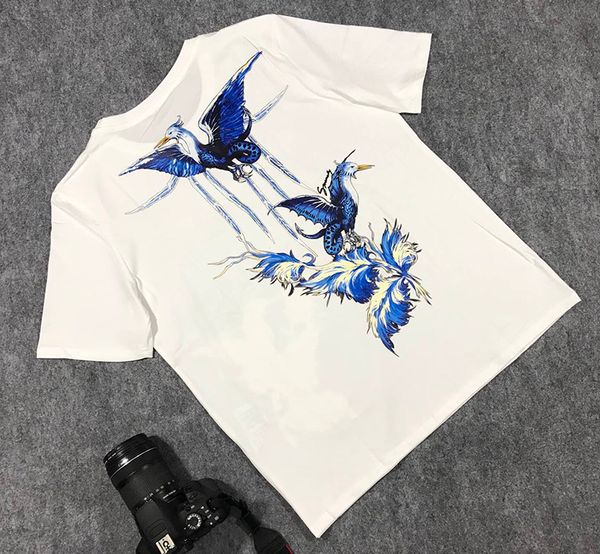 

2020 лето роскошь европа франция париж сказка синяя птица цветочные футболки мода мужчины женщины футболка повседневная хлопок тройник топ, White;black