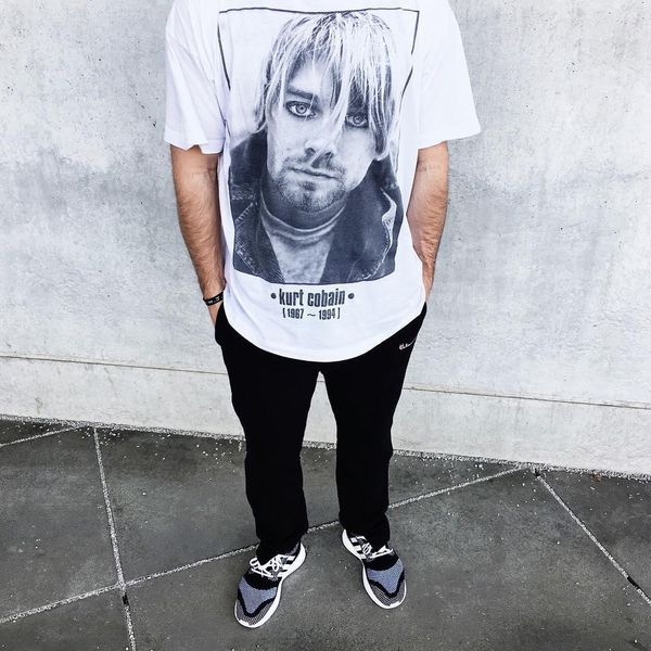 

fear god kurt cobain band printing tee fashion high street oversize short sleeve men and women couples t-shirt hfwptx395, White;black