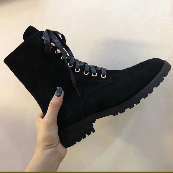

women's new booties fashion brand leather and heavy-duty soles comfortable breathable leisure woman ma ding booties, Black