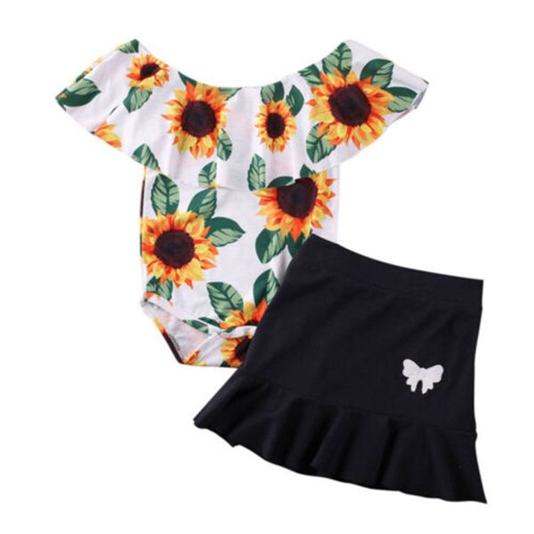 

pudcoco kids baby girls ruffle romper skirts outfits 2pcs summer newborn infant sunflower cute outfits sunsuit 0-24 months, White