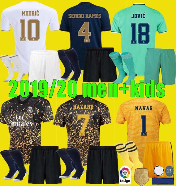 

мужчины дети 2019 2020 реал мадрид футбол джерси четвертый ea sports 4th child kits 19/20 hazard sergio ramos benzema футбольная рубашка уни, Black