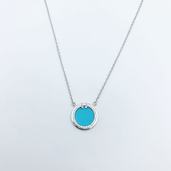 

1: 1 original model s925 sterling silver necklace fashion blue double t round necklace ladies jewelry birthday gift
