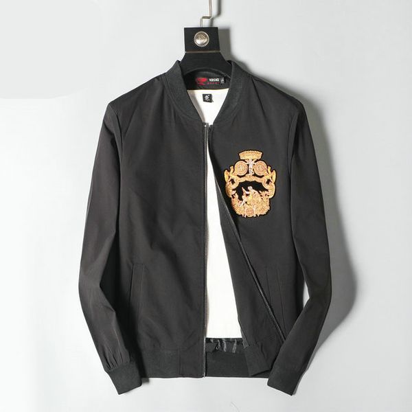 

2019 autumn new barlot wind embroidery pattern men's thin section baseball collar men's jacket size m-3xl, Black;brown