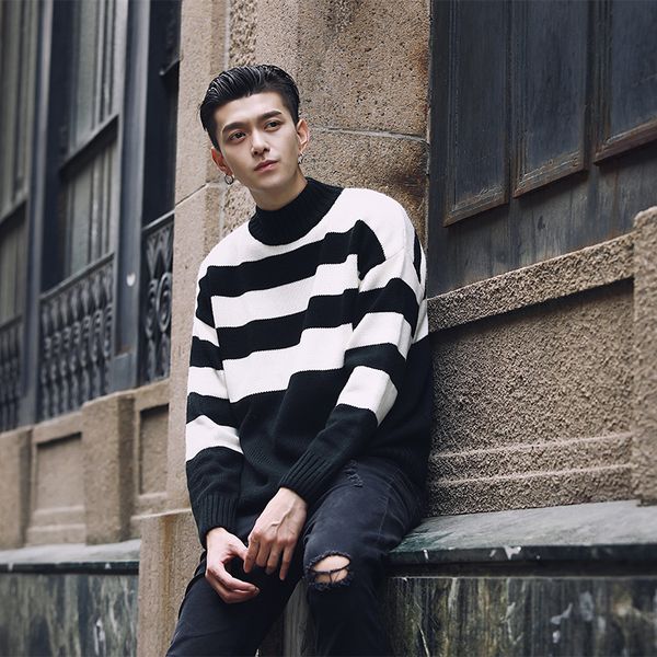 black and white striped turtleneck mens