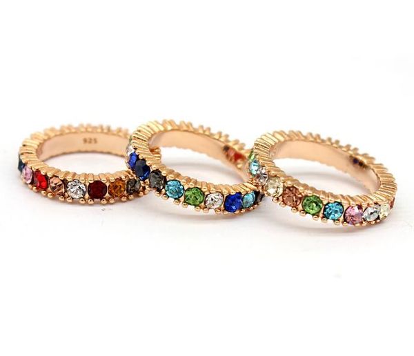 

wholesale- cz stone eternity band ring gold plated 925 sterling silver engagement band colorful multi color elegance women finger jewelr