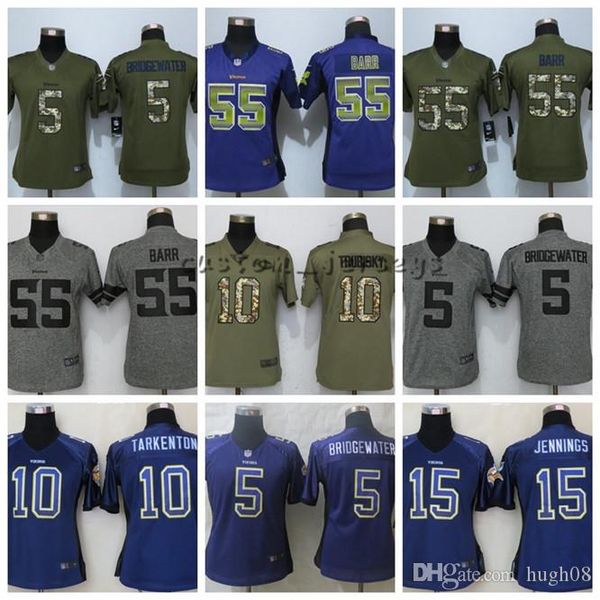 

women vikings new minnesota 5 bridgewater 10 tarkenton 26 waynes 55 barr limited color rush elite football jerseys, Black;blue