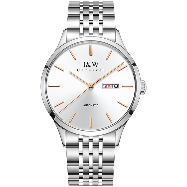 

switzerland i&w men automatic mechanical watches all steel sapphire watch men ultra-thin waterproof sport watch, Slivery;brown