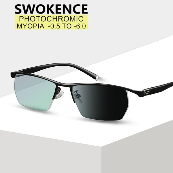 

swokence pchromic nearsight glasses women men upscale chameleon lenses myopia sunglasses diopter -0.5 -0.75 to -6.0 f015, White;black
