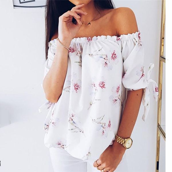 

дизайнер tops блуза женщин с плеча цветочные рубашки повседневный блузка lady блуза лето верхняя часть рукава harajuku отпечатанных blusa fe, White