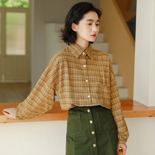 

2019 autumn ins academic style lapel plaid coat women's wear 2019 autumn ins academic style lapel plaid shirt coat shirt women's w, White