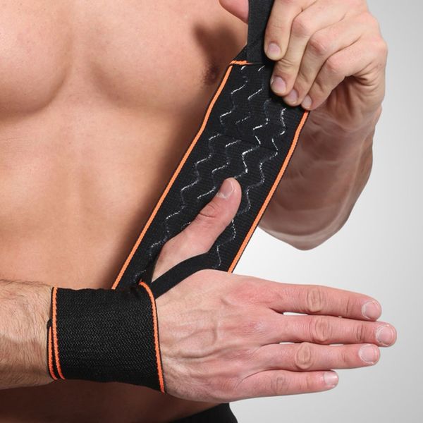 

1 pair wrist support with thumb loop elastic adjustable forearm wrap belt hand strap protector gym fitness sportswear, Black;red