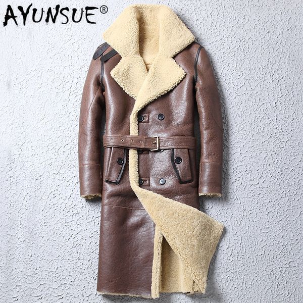 

ayunsue природные овцы shearling куртка мужчины зимняя куртка из натуральной кожи mens real шуба long vintage дубленки wp17a383, Black