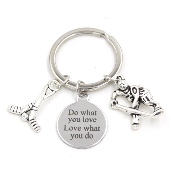 

new arrival stainless steel key chain key ring sport ice hockey key chain keyring hockey lover gifts for men women jewelry, Slivery;golden