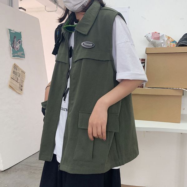 

summer 2020 new street men's couple loose wild japanese neutral large size casual letter printing tooling vest, Black;white
