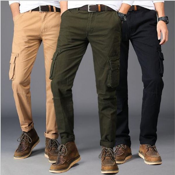 

брюки-карго мужчины бренд карманы pantalon homme повседневная молния slim fit тактические брюки армия мешковатые брюки мужчины боковой карма, Black
