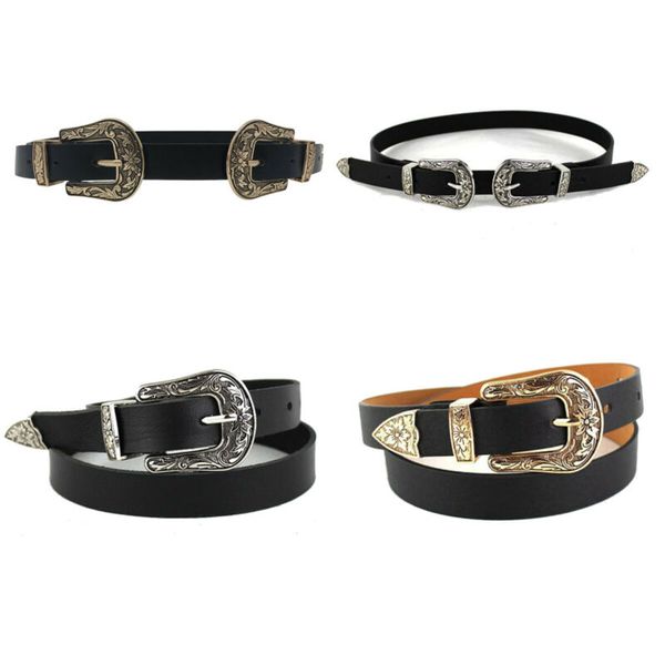

fashion women belt black leather western cowgirl waist metal buckle waistband new belts luxury designer brand two styles, Black;brown