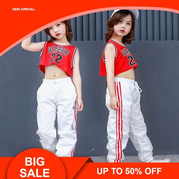 

girls crop tank sleeveless and white pant two pieces jazz hip hop dance clothes for kids teen girls summer sport suits