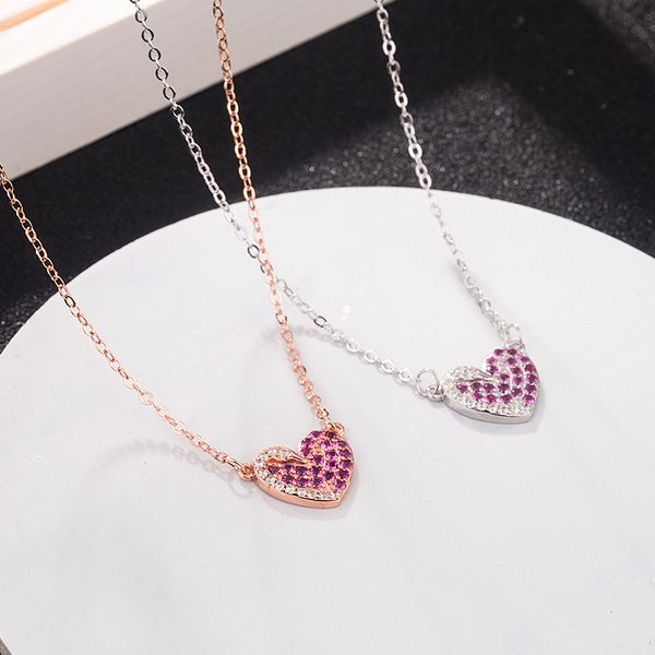 

shijia s925 чистого серебра любовь лебедь ожерелье женской установка micro розовой красный кристалл циркон heartshaped кулон ключица цепь, Golden;silver