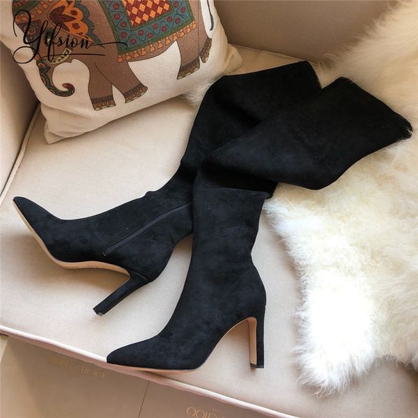 

yifsion new black pink women over the knee boots pointed toe side zip thin high heel women autumn winter boots shoes woman