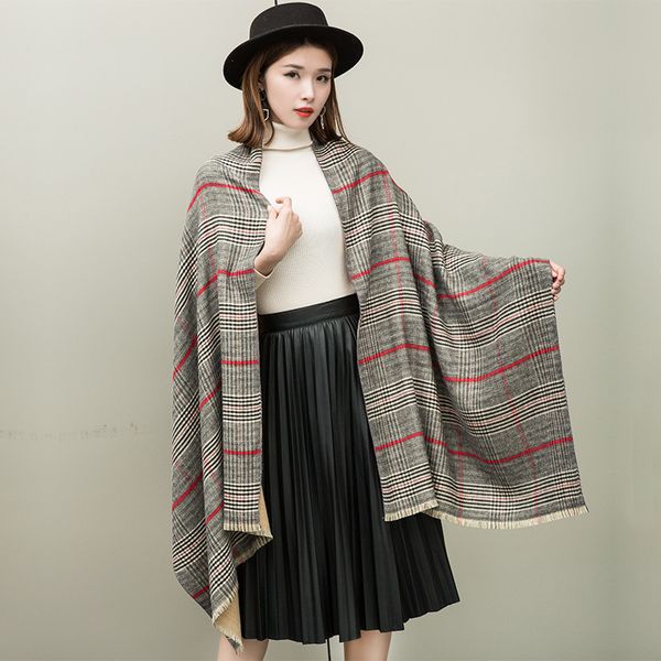 

keep warm imitate cashmere england model small lattice thickening two-sided available will shawl, Blue;gray