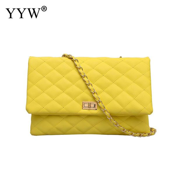 

2019 new yellow clutch women black white chain shoulder bag leather yellow soft bag evening ladies hand silver handbag