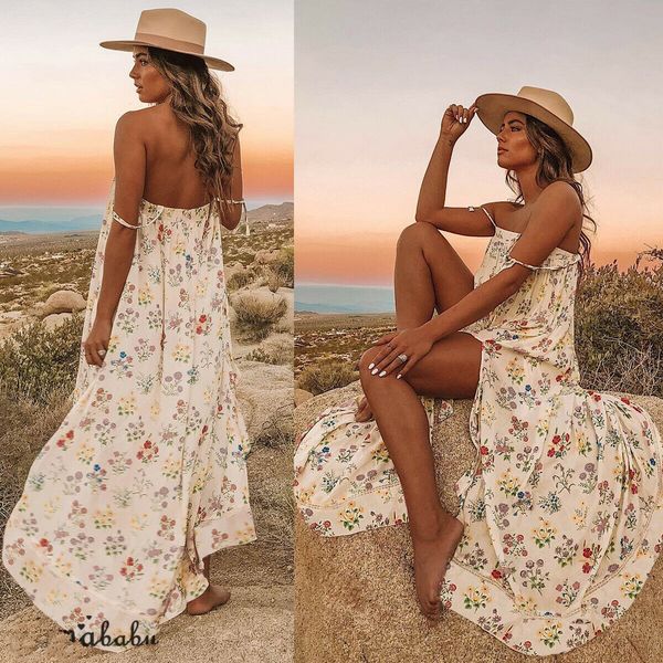 

new women boho floral long maxi dress summer beach ladies sleeveless party holiday casual loose sundress, Black;gray