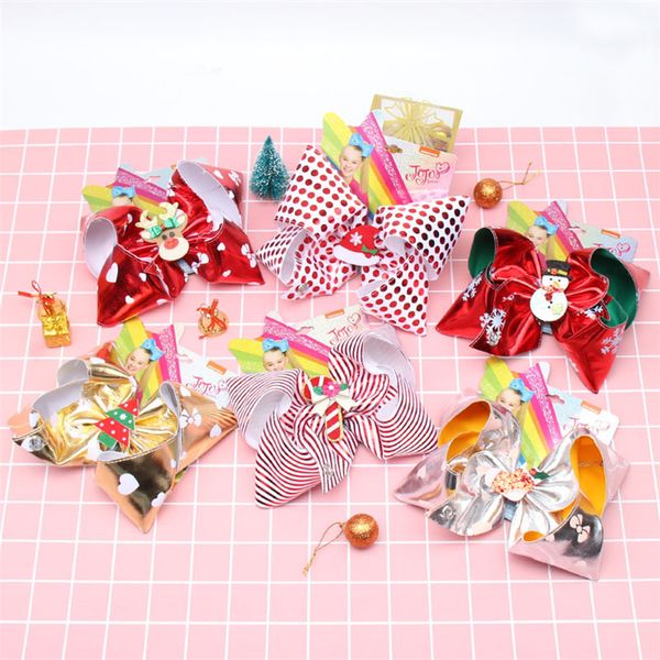 7/" Jojo Siwa Christmas Hair Bows with Glitter Snowman Santa Claus Clip for Girls