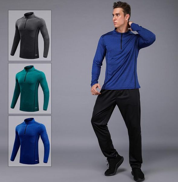 

men running long shirts quick dry workout compression sports gym exercises outdoor male mountaineer training shirts, White;black