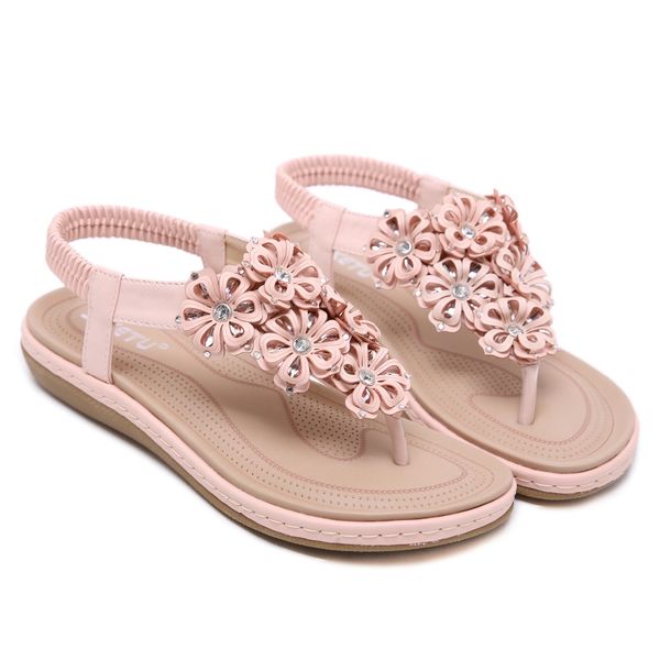 

goxpcer 2019 new ethnic style women's sandals bohemian water diamond flower comfortable beautiful flat-soled shoes ing, Black