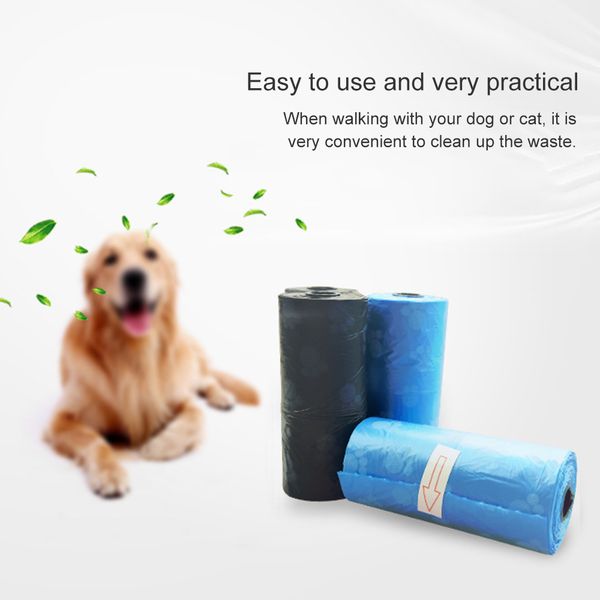 

15 pcs pet dog waste poop bag garbage bags degradable paw printing clean-up bag pet waste bags supplies blue/black
