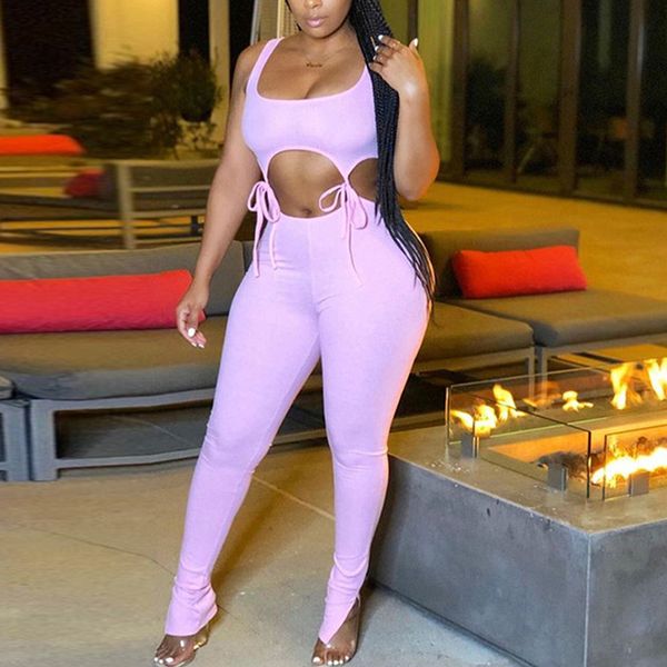 

sexy lace up hollow out 2 piece sets женская одежда без рукавов укороченная майка и леггинсы комплект из двух частей женский спортивный кост, White