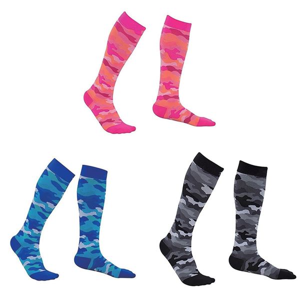 

men women running socks sports compression socks support outdoor camouflage racing long pressure stockings, Black