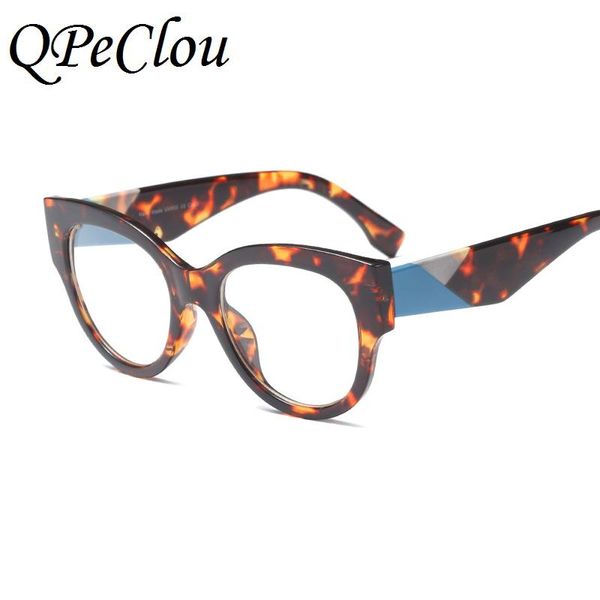 Atacado-QPeClou Sexy Cat Eye óculos de armação Mulheres Único Óculos Pernas Óculos Fraale decorativa Limpar Lens