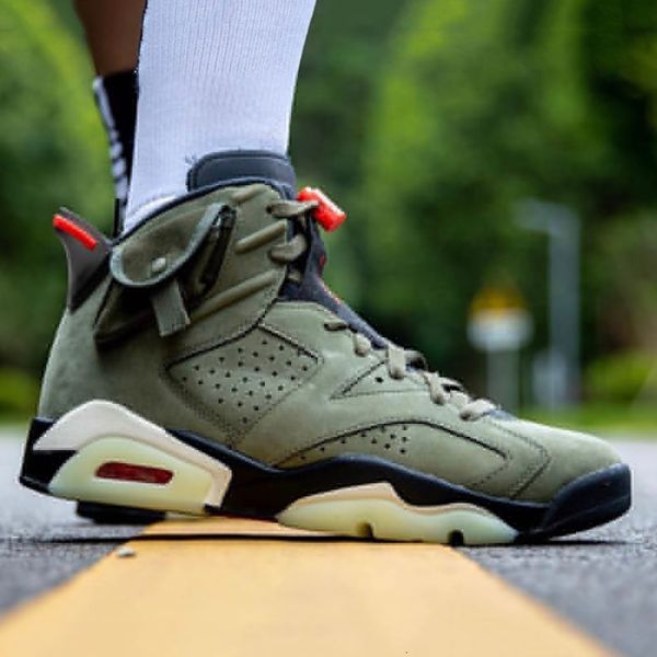 

with 6s travis&nbspscott x 6 mens basketball shoes medium olive cactus jack green suede reflective cn1084-200 men sports sneakers 7-13
