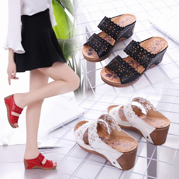 

sagace women slippers fashion casual hollow out high heels thick platforms shoes women sandals summer slipper, Black