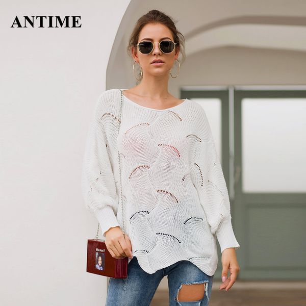 

antime long sleeve autumn winter sweater solid o neck loose jumper knitted sweaters pullover fashion 2019 female sweater, White;black