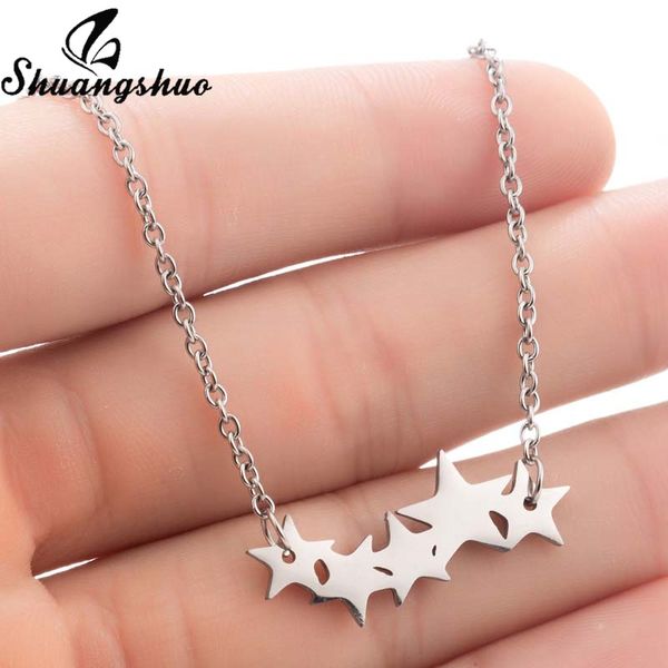 

shuangshuo pentacle pentagram necklaces women girls fashion stainless steel boho star choker necklace collare engagement jewelry, Silver