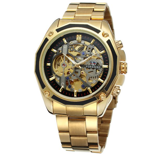 

fashion forsining brand transparent hollow luminous hand gear movement retro royal design men mechanical skeleton wrist watches, Slivery;brown