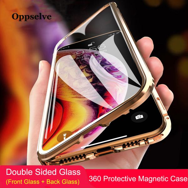 

360 Double Sided Glass Magnetic Adsorption Phone Case For iPhone XR XS Max X 8 7 6 6S Plus Metal Magnet Tempered Glass Capinhas