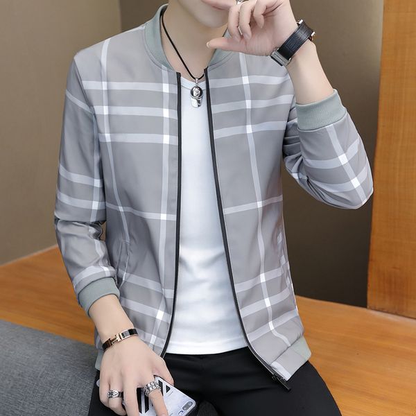 

2019 brand clothing newly men casual coat thin simple baseball collar breathable slim coat for autumn slim fit grid jackets, Black;brown