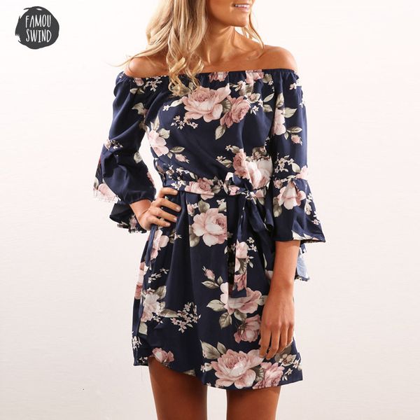

off dress above knee mini shoulder slash neck office summer floral beach dress flare sleeve women dress designer clothes, Black;gray