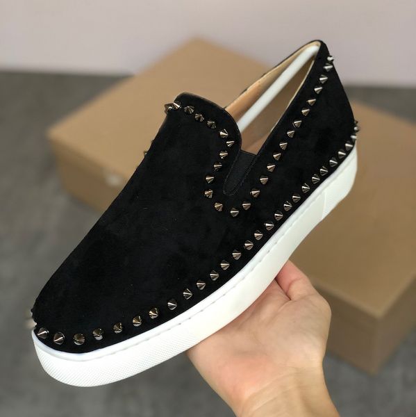

men red bottom shoes orlato men's spikes sneakers women print leather flat trainers fashion low cut pik boat roller boat loafers 15 col, Black
