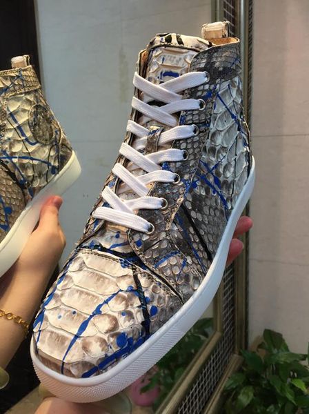 

original box]casual luxury red bottom sneakers rantus orlato high men's flat roccia print python leather high qulaity leather party, Black