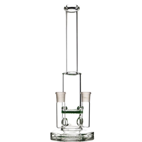 Moderne Design-Glasbong mit zwei Gelenken, grüne Wabenperkolator-Mini-Bubbler mit doppeltem 14-mm-Schüsselwasser