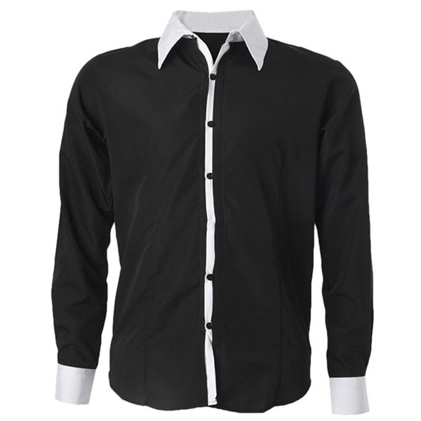 

men dress shirts long sleeved casual shirt with cufflink - black size, White;black
