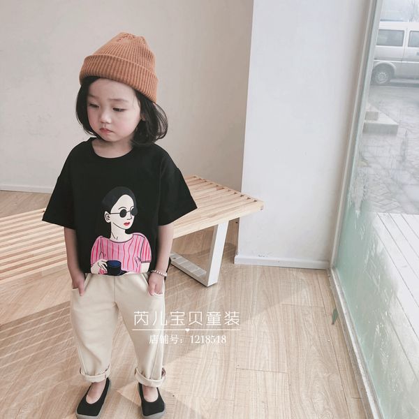 

2018 new summer item girl print cute short sleeve t-shirt, Blue