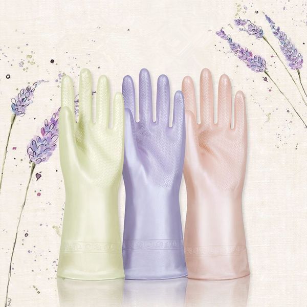 

1pair reusable kitchen cleaning thick gloves added lavender oil to protect fingers latex-made household use for dish washing